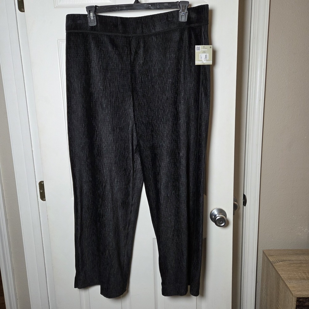 John Mark sz 1X black ribbed wide leg velour pull on pants NWT evening holiday